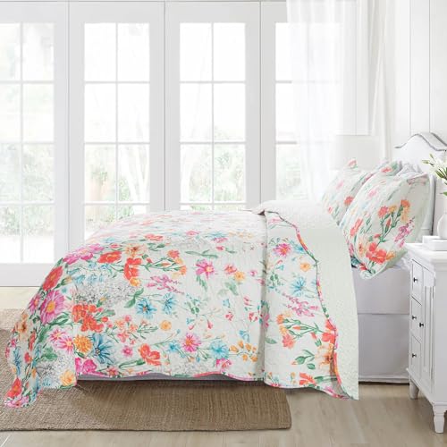NEWLAKE Quilt Bedspread Sets- Dreamy Flowers Reversible Coverlet Set,Queen Size - Image 5