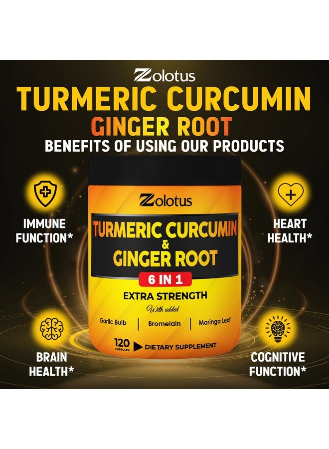 Zolotus 6 in 1 Turmeric Curcumin + Ginger Capsules, 95% Curcuminoids with Ginger, Garlic Bulb, Bromelain, Moringa, Black Pepper - 120 Capsules  - Image 5