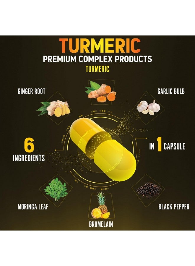 Zolotus 6 in 1 Turmeric Curcumin + Ginger Capsules, 95% Curcuminoids with Ginger, Garlic Bulb, Bromelain, Moringa, Black Pepper - 120 Capsules  - Image 3