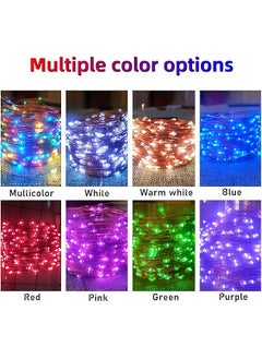 إيروريكس مجموعة من 2 قطعة من مصابيح Fairy Lights بطول 32.8 قدم، 100 مصباح LED متلألئ يعمل بالبطارية مع جهاز تحكم عن بعد بـ 8 أوضاع توقيت وقابلية التعتيم لغرف النوم والديكور الداخلي والخارجي، لون أبيض دافئ بطول 10 أمتار، مجموعة من 2 قطعة  - Image 2