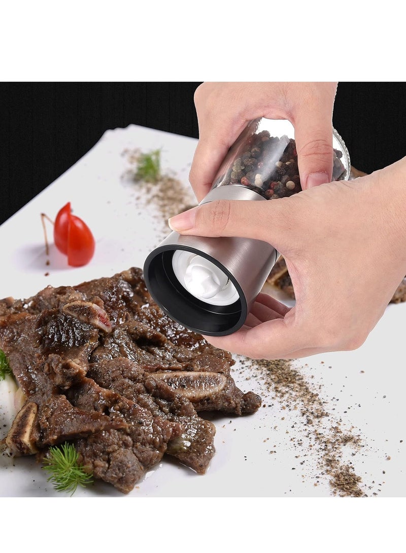 XiuWoo Stainless Steel Sea Salt & Pepper Grinder Refillable Set, Manual Adjustable Ceramic Salt and Pepper Grinders, Clear Glass Metal Pepper Mill Set - 2 Pack - Image 3