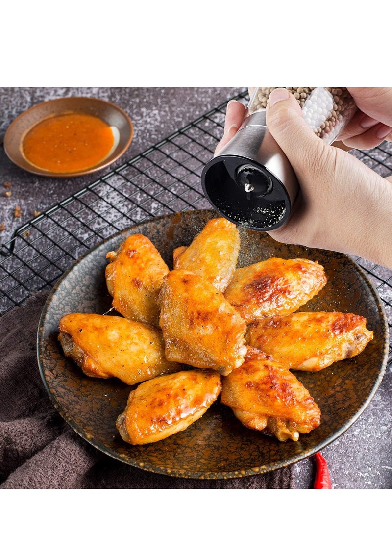 XiuWoo Stainless Steel Sea Salt & Pepper Grinder Refillable Set, Manual Adjustable Ceramic Salt and Pepper Grinders, Clear Glass Metal Pepper Mill Set - 2 Pack - Image 2