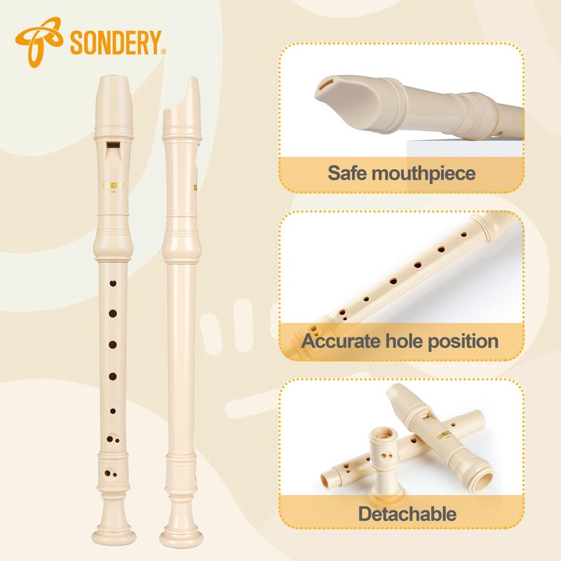 Sondery Soprano Recorder Instrument German Fingering Durable Beginner's Recorder Easy-to-Play Plastic Body Includes Fingering Chart Carry Pouch - Image 3