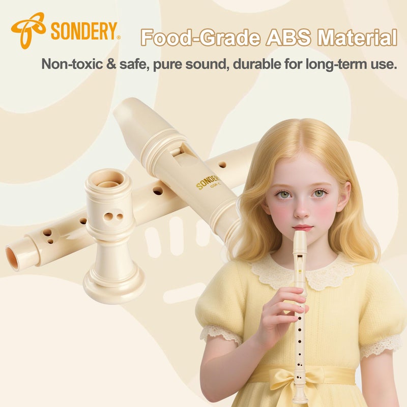 Sondery Soprano Recorder Instrument German Fingering Durable Beginner's Recorder Easy-to-Play Plastic Body Includes Fingering Chart Carry Pouch - Image 2