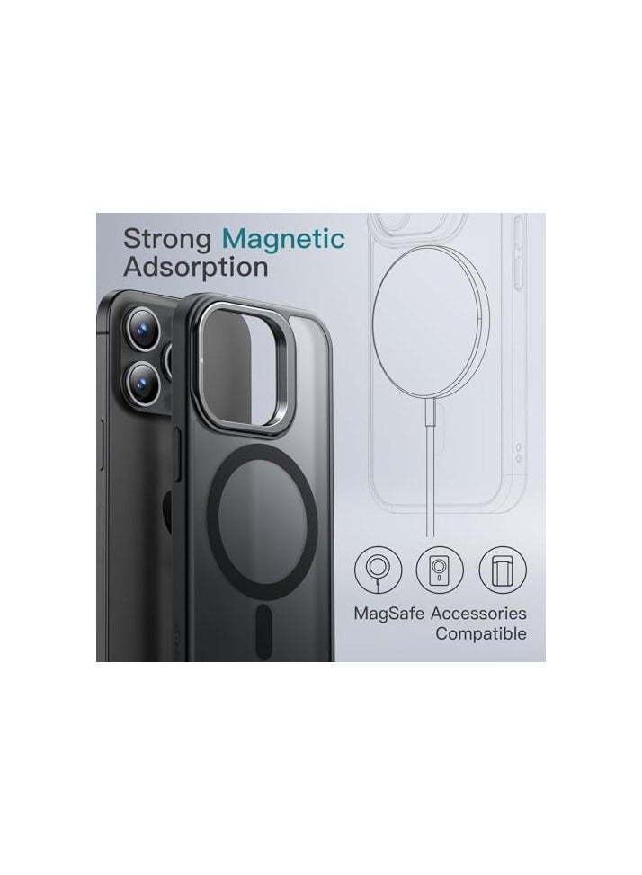 JETech Kickstand Case for iPhone 15 Pro 6.1-Inch Compatible with MagSafe, Built-in Adjustable Camera Stand, Translucent Matte Magnetic Back Slim Shockproof Phone Cover (Black Titanium) - Image 3