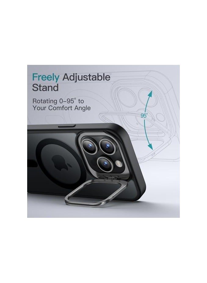 JETech Kickstand Case for iPhone 15 Pro 6.1-Inch Compatible with MagSafe, Built-in Adjustable Camera Stand, Translucent Matte Magnetic Back Slim Shockproof Phone Cover (Black Titanium) - Image 5