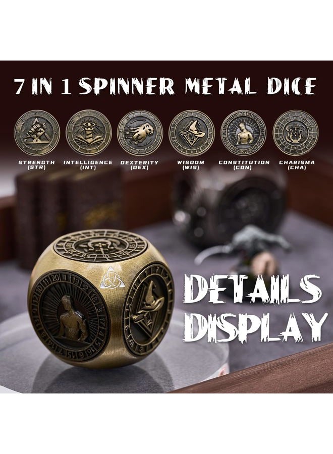 HNCCESG Spinner Metal Dice Set, 7-in-1 Unique Polyhedral Fantasy Game Dice for Tabletop RPG Accessories (Bronze) - Image 2