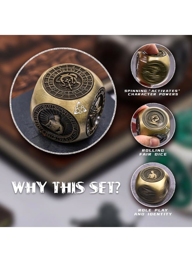 HNCCESG Spinner Metal Dice Set, 7-in-1 Unique Polyhedral Fantasy Game Dice for Tabletop RPG Accessories (Bronze) - Image 3