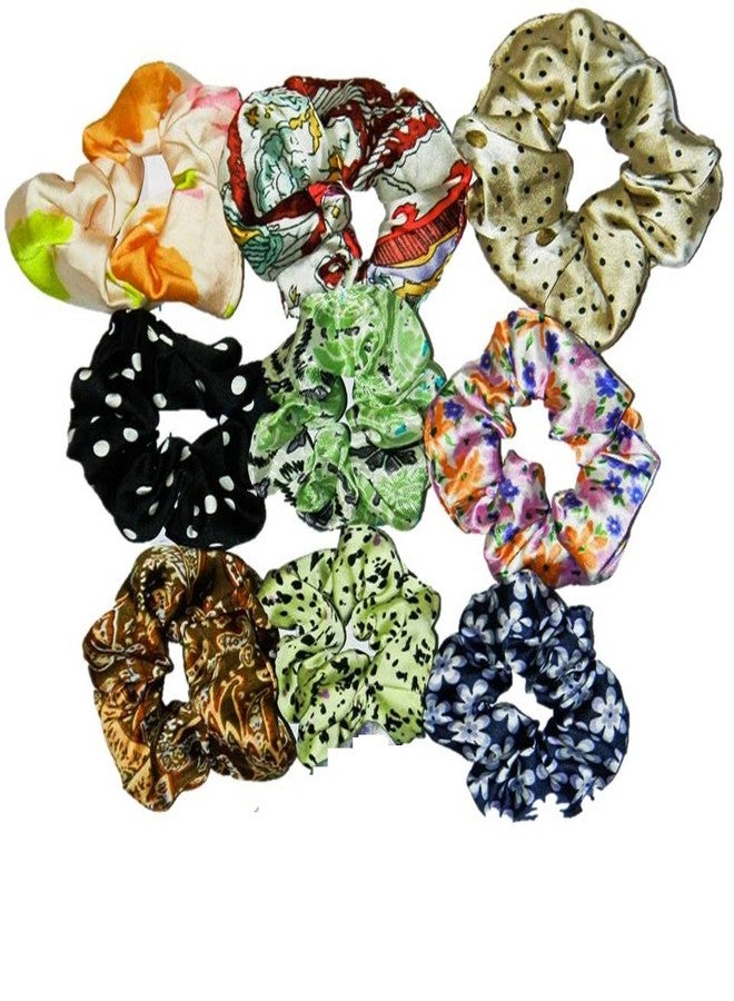 DIAN Assorted Pack of 9 Satin Print Hair Scrunchies, Ponytail Holder, Hair Tie, Hair Bow, Rubber Band, Hair Accessories for Women, Teens and Girl - Image 1