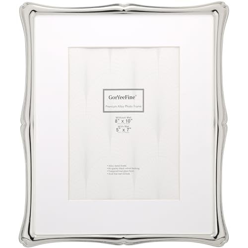 GorYeeFine Silver 8x10'' Premium Alloy Picture Frame with Acid Free Mat for 5x7'',Luxury Hi-End Photo Frames 5x7'' with Black Velevt Backing for Desktop and Wall Hanging - Image 1