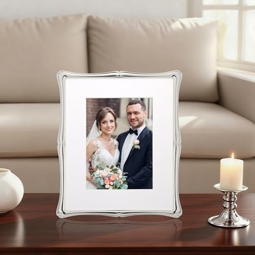 GorYeeFine Silver 8x10'' Premium Alloy Picture Frame with Acid Free Mat for 5x7'',Luxury Hi-End Photo Frames 5x7'' with Black Velevt Backing for Desktop and Wall Hanging - Image 2
