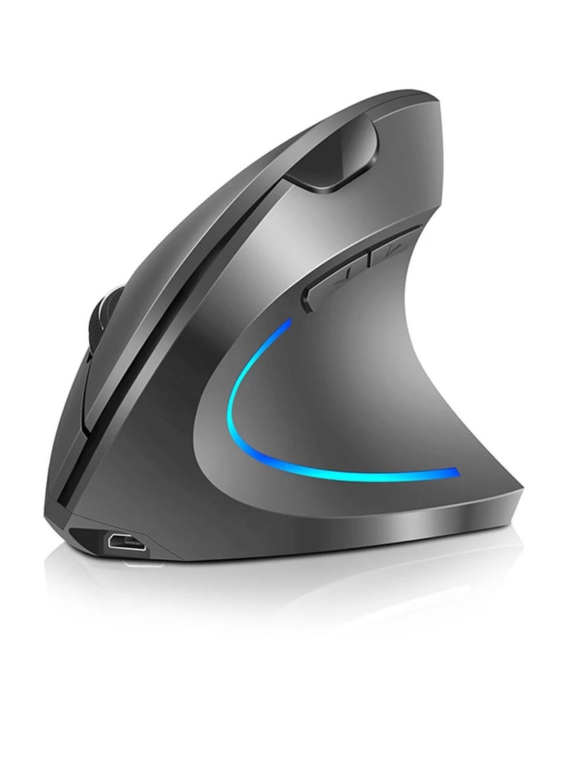 AROAQ Wireless Vertical Mouse, Rechargeable Upright Ergonomic Mouse, Dual Mode Vertical Mouse With 3 Adjustable Dpi Levels, RGB Flowing Light Plug N Play Mouse For Laptop, Desktop, Pc, (Grey) - Image 1