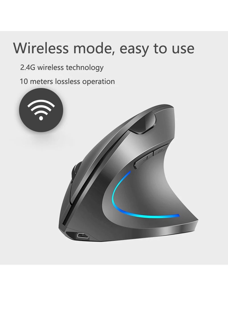 AROAQ Wireless Vertical Mouse, Rechargeable Upright Ergonomic Mouse, Dual Mode Vertical Mouse With 3 Adjustable Dpi Levels, RGB Flowing Light Plug N Play Mouse For Laptop, Desktop, Pc, (Grey) - Image 2