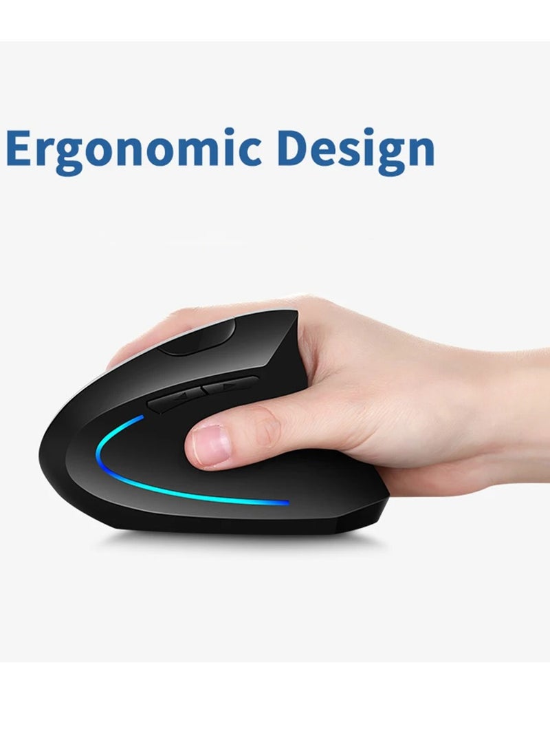 AROAQ Wireless Vertical Mouse, Rechargeable Upright Ergonomic Mouse, Dual Mode Vertical Mouse With 3 Adjustable Dpi Levels, RGB Flowing Light Plug N Play Mouse For Laptop, Desktop, Pc, (Grey) - Image 5