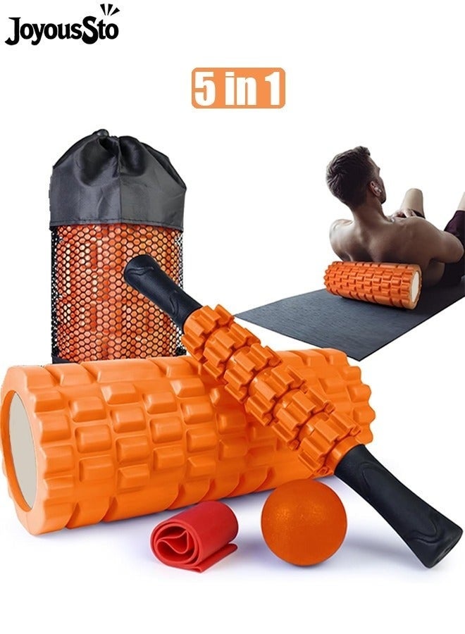 JoyousSto 5 in 1 Foam Roller Set for Yoga,Pilates, Deep Tissue Muscle Massage, Physical Therapy,Trigger Point Fitness Exercise Foam Roller, Massage Roller, Massage Ball, Stretching Strap, for Whole Body - Image 1