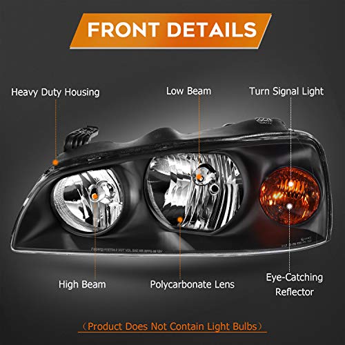 LBRST Headlight Assembly for Hyundai Elantra 2004-2006 Black Housing Amber Reflector Clear Lens Driver and Passenger Side Headlamp - Image 3