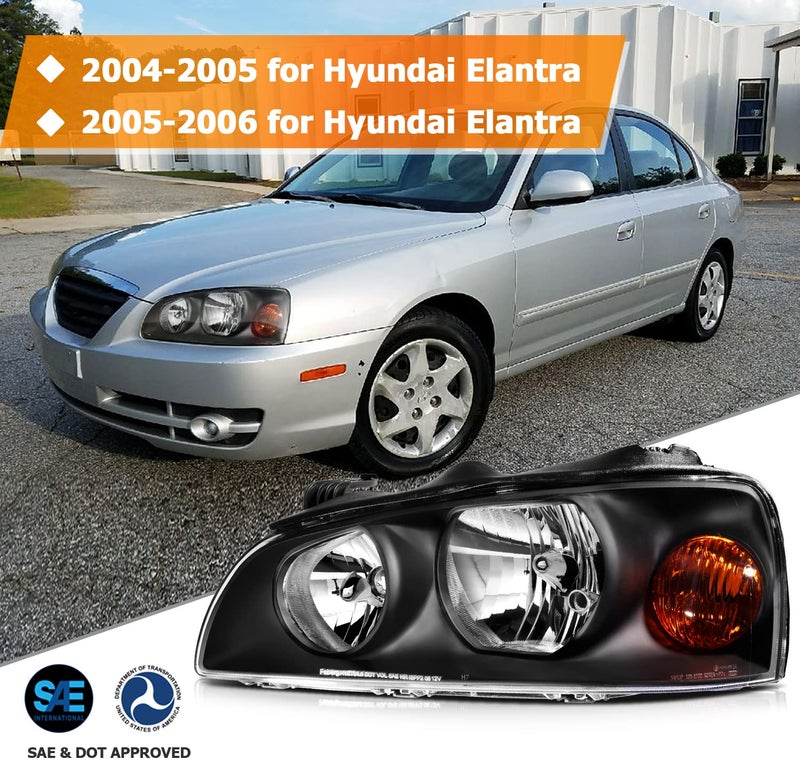 LBRST Headlight Assembly for Hyundai Elantra 2004-2006 Black Housing Amber Reflector Clear Lens Driver and Passenger Side Headlamp - Image 2