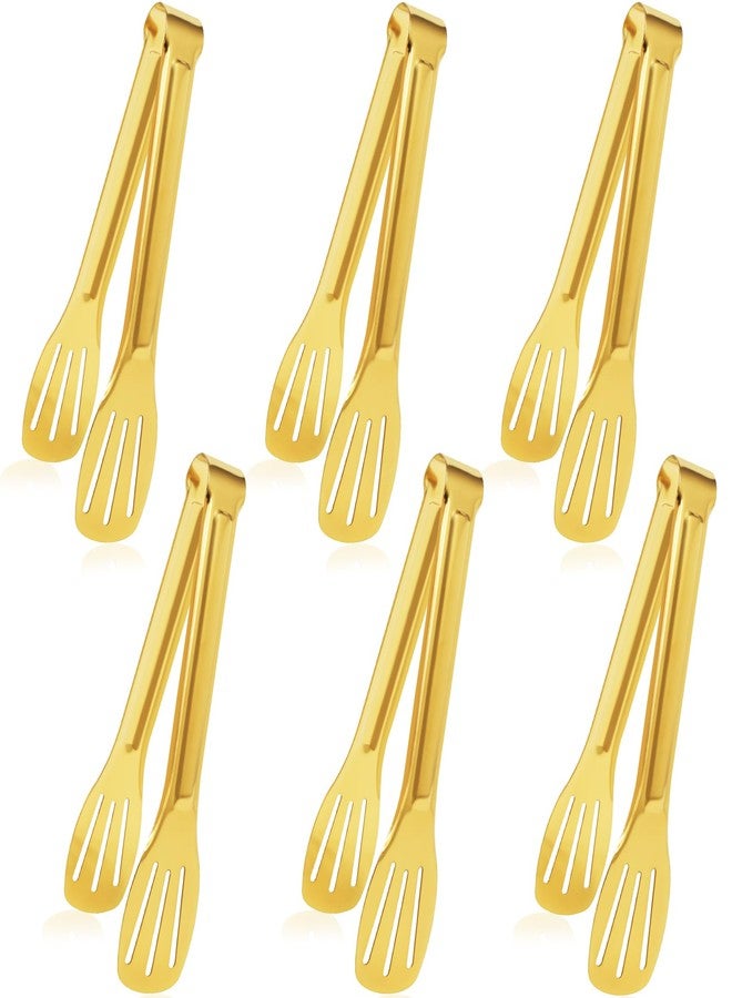 JCREN Serving Tongs 6 Pack Tongs for Serving Food, Stainless Steel Buffet Tongs Kitchen Tongs, Small Tongs Gold Tongs Serving Set for Party, 7 Inch - Image 1