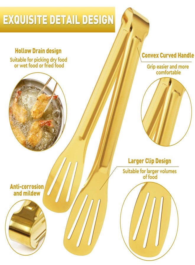 JCREN Serving Tongs 6 Pack Tongs for Serving Food, Stainless Steel Buffet Tongs Kitchen Tongs, Small Tongs Gold Tongs Serving Set for Party, 7 Inch - Image 3