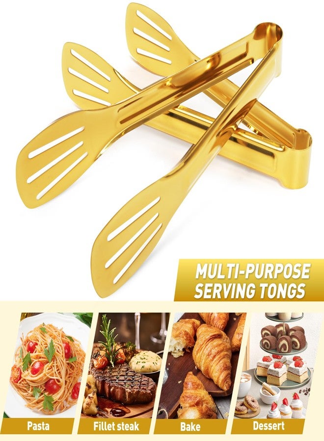 JCREN Serving Tongs 6 Pack Tongs for Serving Food, Stainless Steel Buffet Tongs Kitchen Tongs, Small Tongs Gold Tongs Serving Set for Party, 7 Inch - Image 2