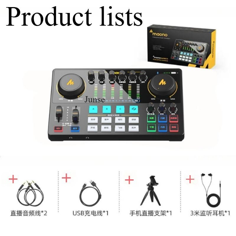 Maono Ame2 Podcast Mixer Bluetooth with 11 Customizable Sound Pads for Recording Streaming PC Guitar Audio Interface, Black - Image 1