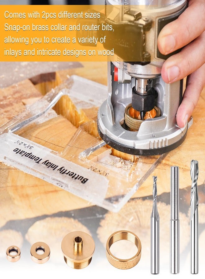 SpeTool Router Inlay Kit, Solid Brass Router Inlay Bushing Kit Includes 1/8 Inch and 1/4 Inch Cutting Diameter with 1/4 Shank Carbide Spiral Upcut Router Bit, Router Bushing Guide Set for Wood - Image 4