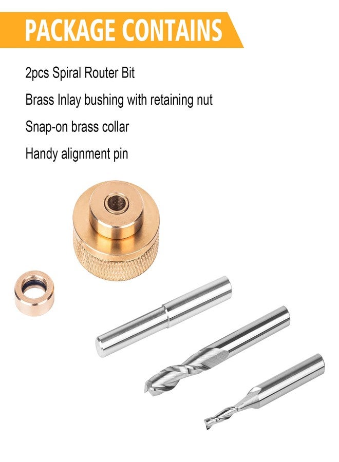 SpeTool Router Inlay Kit, Solid Brass Router Inlay Bushing Kit Includes 1/8 Inch and 1/4 Inch Cutting Diameter with 1/4 Shank Carbide Spiral Upcut Router Bit, Router Bushing Guide Set for Wood - Image 2