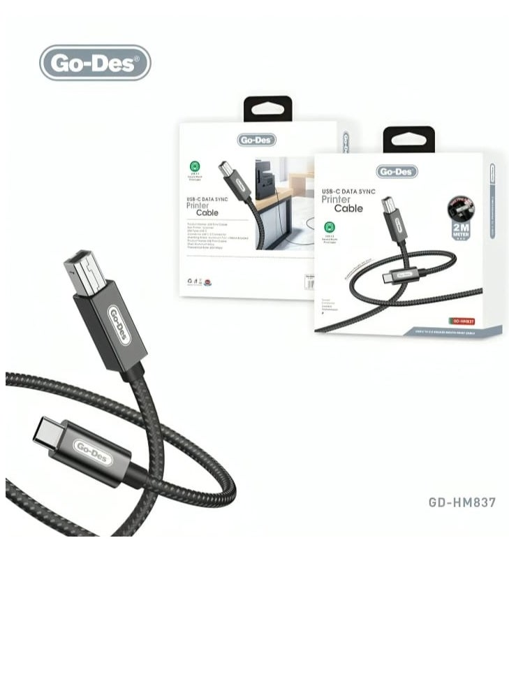 GO-DES USB-C Data Sync Printer Cable 2 Meters  - Image 2