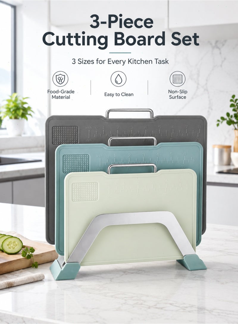 Kitchen Plastic Cutting Board Set of 3, Professional Cutting Boards Dishwasher Safe Chopping Boards with Holder and Handle for Meat, Veggies, Fruits, Different Sizes & Non Slip - Image 1