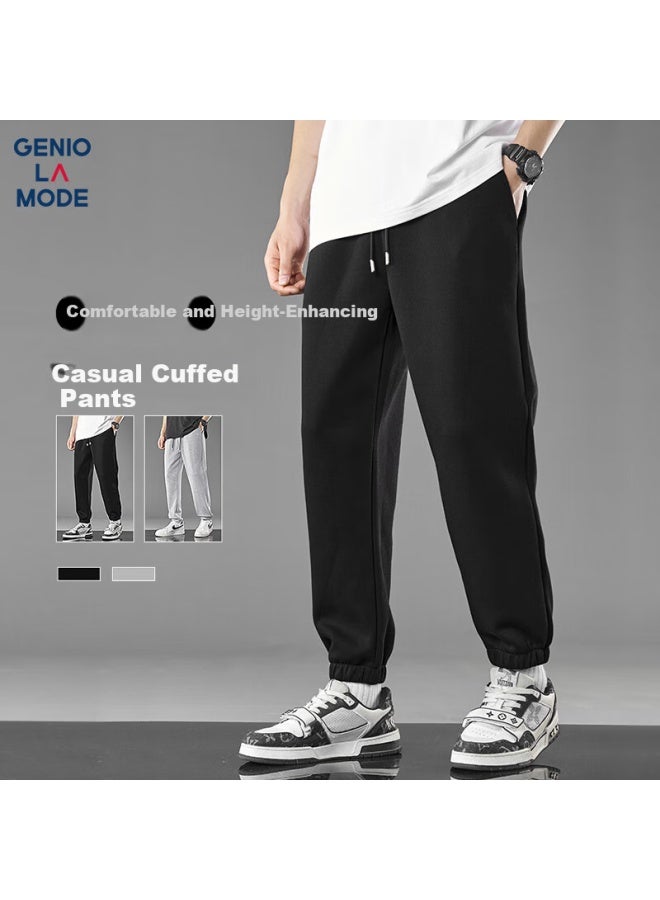 Geniolamode Men's Casual Pants Spring And Summer Fashion Simple Loose Elastic Waist Belt All-match Tapered Pants Trendy Black L - Image 1