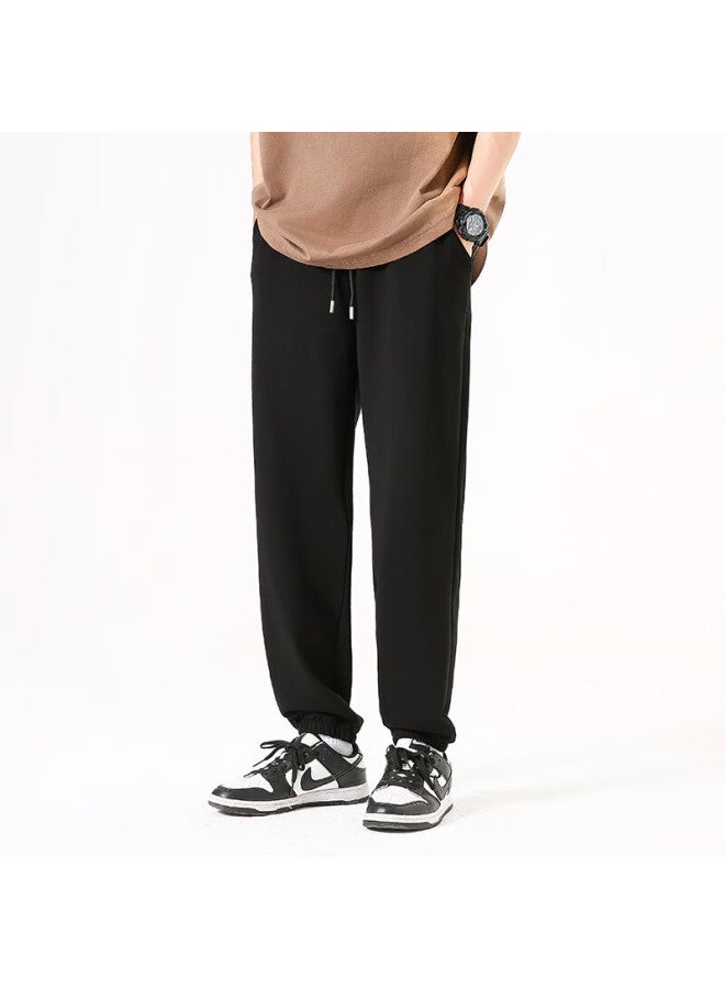 Geniolamode Men's Casual Pants Spring And Summer Fashion Simple Loose Elastic Waist Belt All-match Tapered Pants Trendy Black L - Image 2
