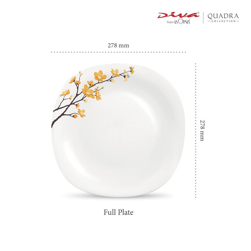 La Opala Diva Quadra Collection Opal Glass Crockery | Full Plate Set of 6 Summertide | Square Dinner Plate for Dining & Gifting | Microwave Safe | 100% Vegetarian | Extra Strong | Light & White - Image 2