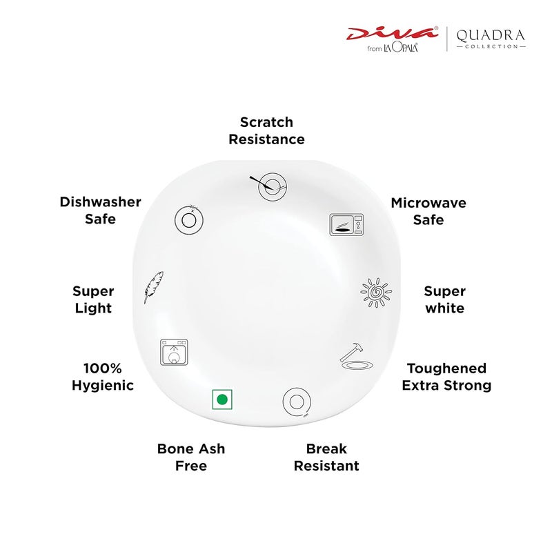 La Opala Diva Quadra Collection Opal Glass Crockery | Full Plate Set of 6 Summertide | Square Dinner Plate for Dining & Gifting | Microwave Safe | 100% Vegetarian | Extra Strong | Light & White - Image 3