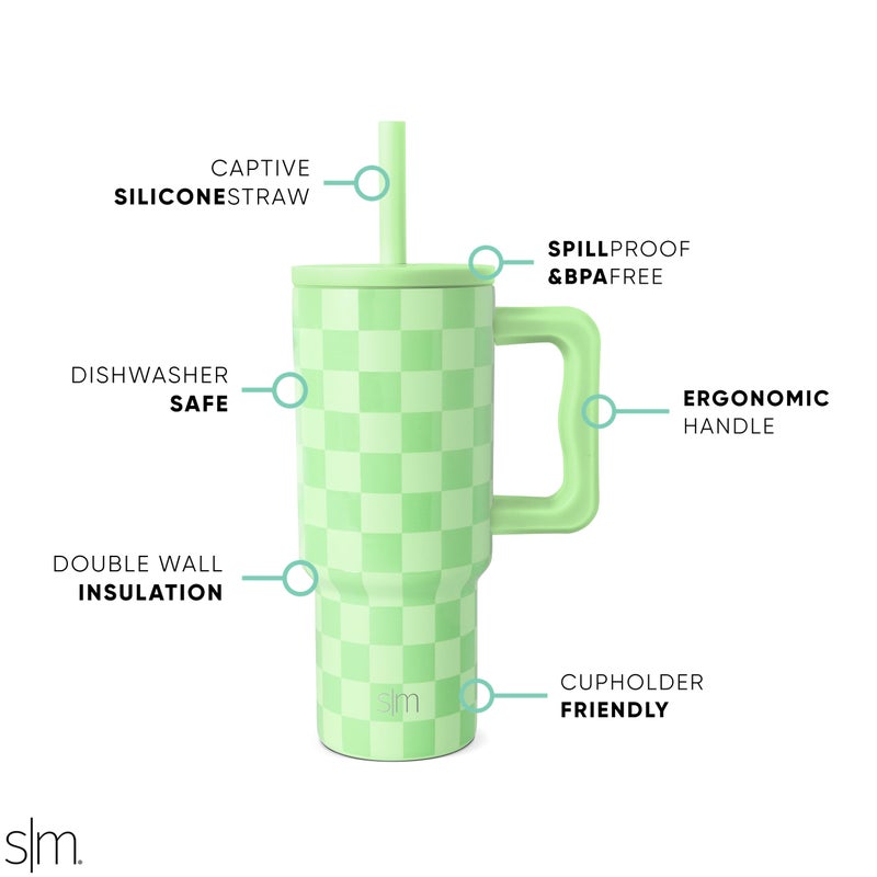 Simple Modern Kids 24 oz Tumbler with Handle and Silicone Straw Lid | Spill Proof and Leak Resistant | Reusable Stainless Steel Bottle | Gift for Kids Boys Girls | Trek Collection | Lime Checkmate - Image 2