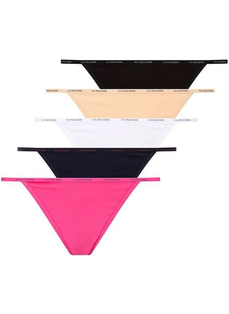 U.S. Polo Assn. 67000 Women's Black-Nude-White-Fuchsia-Navy 5-Pack Thong Briefs