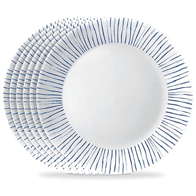 Corelle 6-Piece 10.25" Vitrelle Glass Dinner Plates Lightweight, Chip/Scratch Resistant - Botanical Stripes