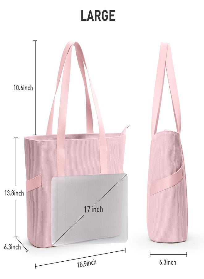 DIXEIGHT Large Tote Bag for Women Work Travel Everyday Shoulder Purse with Zipper, Corduroy Hobo Handbag for School Nurse, L-pink-fits 15.6" Laptop, Large - Image 4