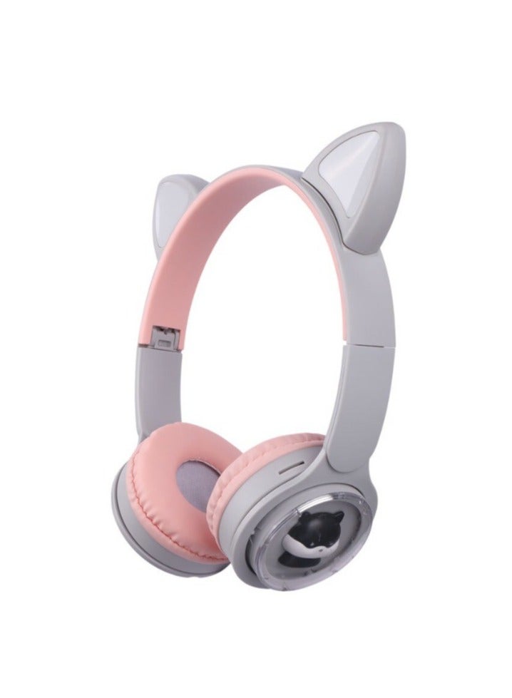 M31 Bluetooth Headphones High-quality stereo sound with RGB lighting - supports TF card and FM radio - foldable comfortable for extended use - Pink/Gray - Image 1