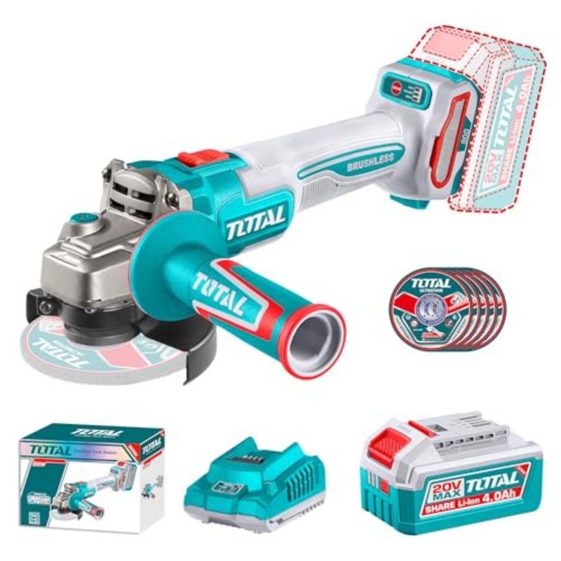 20V Brushless Cordless Angle Grinder 900W Power - 115mm (4.5") Power Cutter with 3-Speed Control (9000RPM), 4.0Ah High-Capacity Battery, Charger and 5 Metal Discs - TAGLI261521 - Image 1