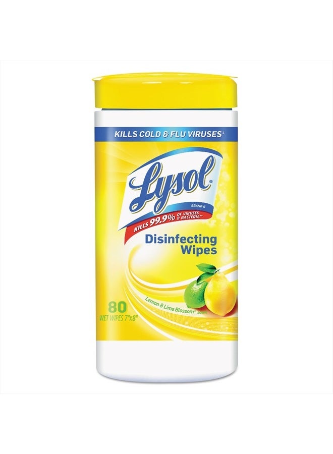 Lysol مناديل مطهرة، مناديل تنظيف مضادة للبكتيريا متعددة الأسطح، للتعقيم والتنظيف، برائحة الليمون وزهرة الليمون، 80 قطعة (عبوة من 1) - Image 1