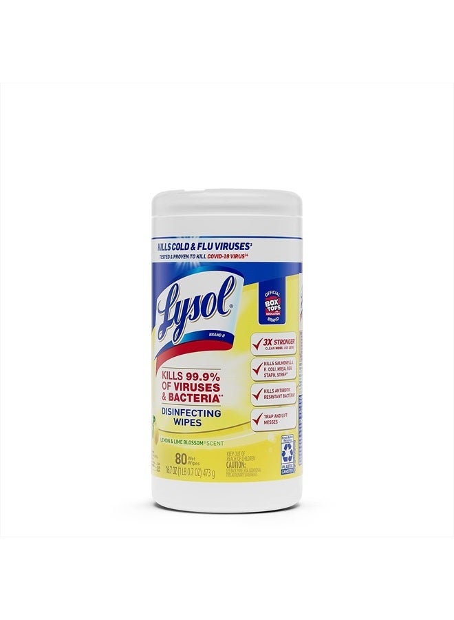 Lysol مناديل مطهرة، مناديل تنظيف مضادة للبكتيريا متعددة الأسطح، للتعقيم والتنظيف، برائحة الليمون وزهرة الليمون، 80 قطعة (عبوة من 1) - Image 4