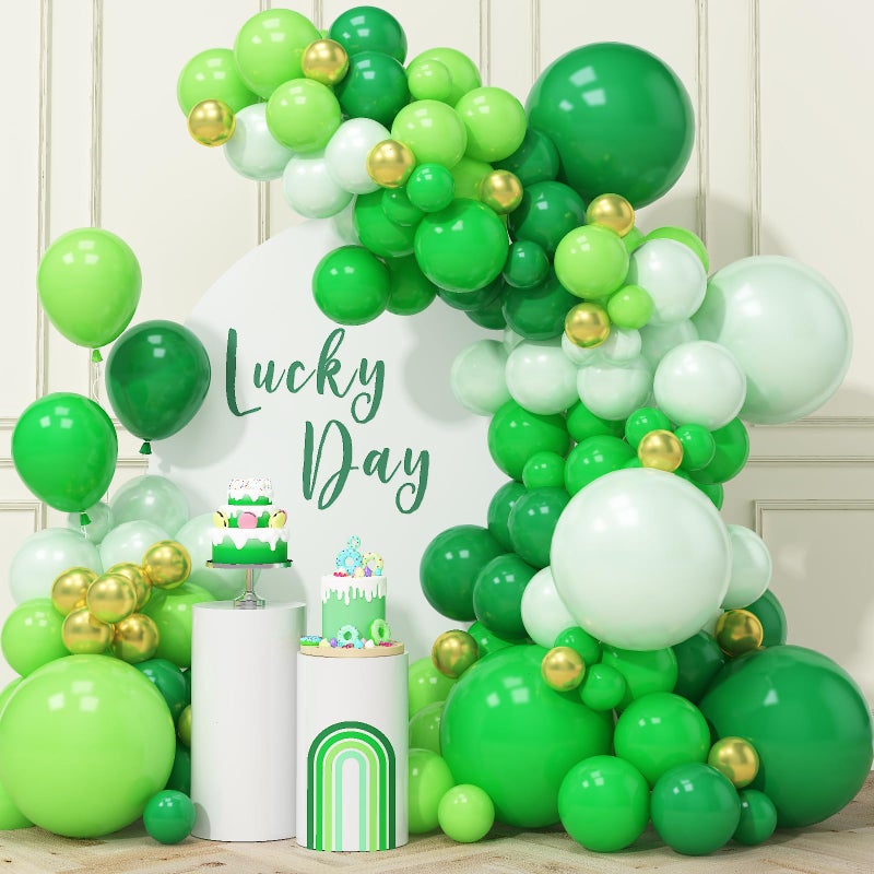 Haolongfa Green Balloon Arch Garland Kit, 131PCS Shades of Green and Metallic Gold Balloons in Different Sizes for Christmas, Baby Shower, Birthday, Dinosaur Jungle Safari Party Decorations - Image 1