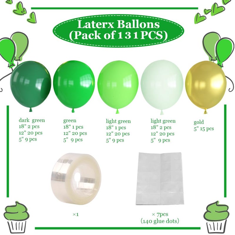 Haolongfa Green Balloon Arch Garland Kit, 131PCS Shades of Green and Metallic Gold Balloons in Different Sizes for Christmas, Baby Shower, Birthday, Dinosaur Jungle Safari Party Decorations - Image 2