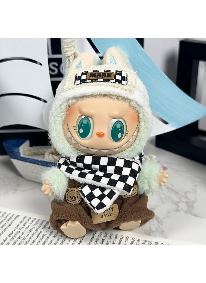 LABUBU LABUBU Universal Doll Black Plaid Set – 3-Piece Outfit with Headband, Overalls & Scarf – Fits Gen 1 & 2 Plush/Vinyl Dolls (Doll Not Included)  - Image 1