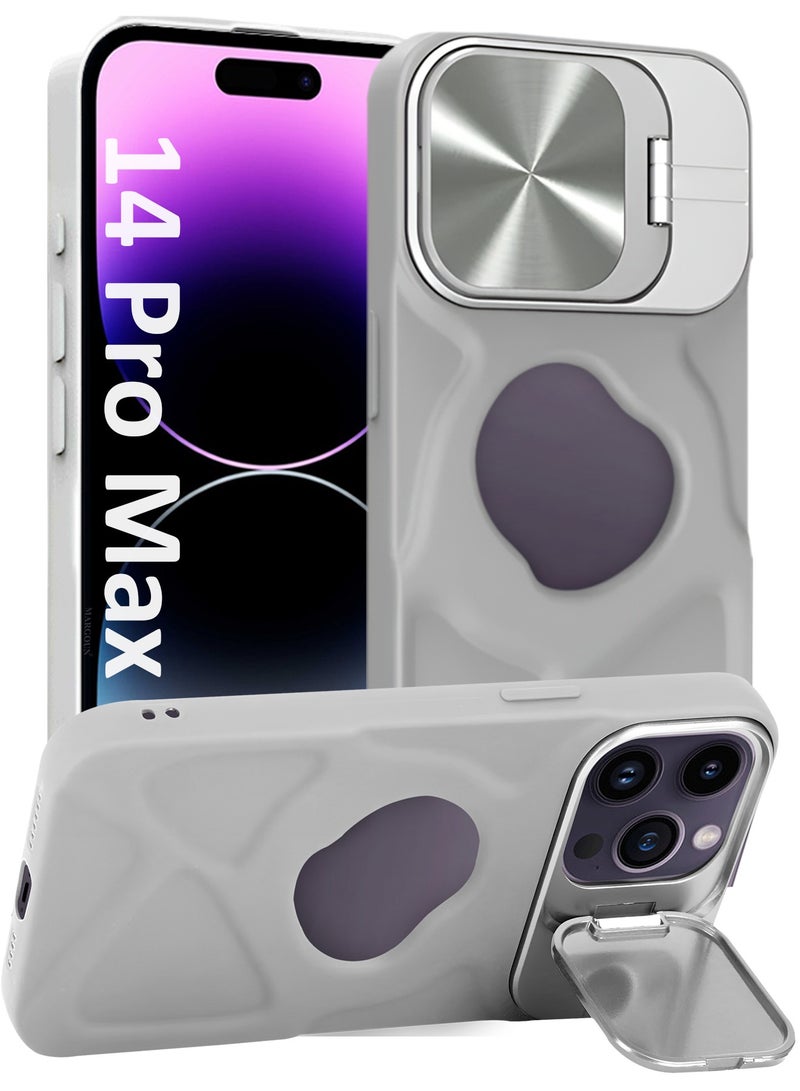 CATANES Slim Soft Case for iPhone 14 Pro Max - TPU Shockproof Case with Lens Protection Kickstand and Logo View Window - Grey - Image 1