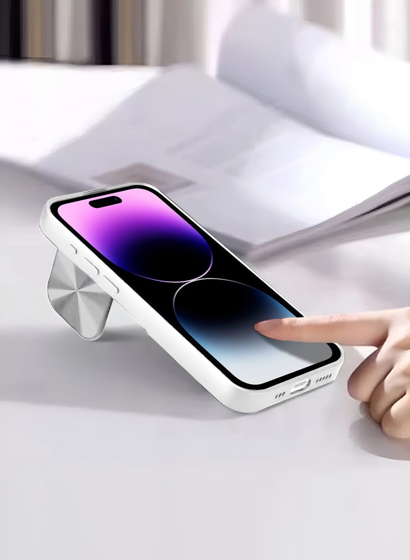 CATANES Slim Soft Case for iPhone 14 Pro Max - TPU Shockproof Case with Lens Protection Kickstand and Logo View Window - Grey - Image 4