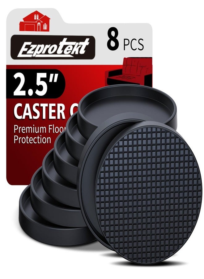 Ezprotekt 2.5 Inch Round Rubber Furniture Caster Cups, 8 PCS Non Slip Furniture Pads with Anti-Sliding Floor Grip, Ideal Furniture Coasters, Floor Protectors Black - Image 1