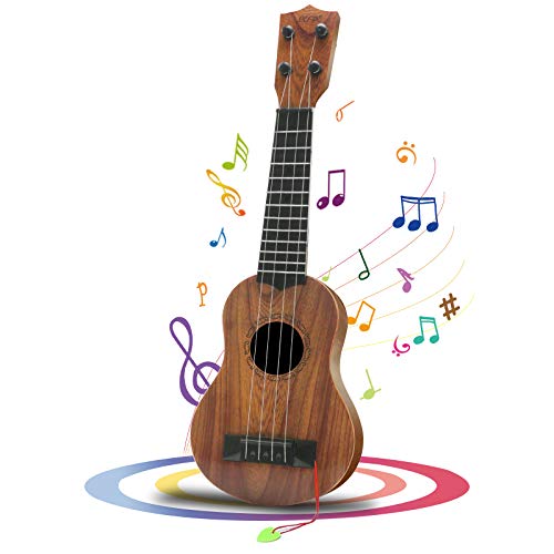 QDH Kids Toy Ukulele Kids Guitar Musical Toy17 Inch 4 Steel Strings with PickEarly Educational Learning Musical Instrument Gift for Preschool ChildrenWooden Color 17inch - Image 1