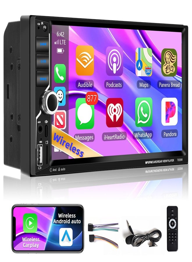Podofo [Upgrade] Podofo Wireless Carplay Car Stereo,7 Inch Double Din Touchscreen Car Radio with Bluetooth5.1,Android Auto,Voice Control,MirrorLink,FM Radio,GPS,WiFi,USB/TF/AUX Port+MIC - Image 1