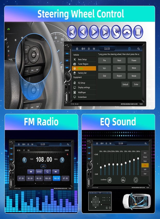 Podofo [Upgrade] Podofo Wireless Carplay Car Stereo,7 Inch Double Din Touchscreen Car Radio with Bluetooth5.1,Android Auto,Voice Control,MirrorLink,FM Radio,GPS,WiFi,USB/TF/AUX Port+MIC - Image 5